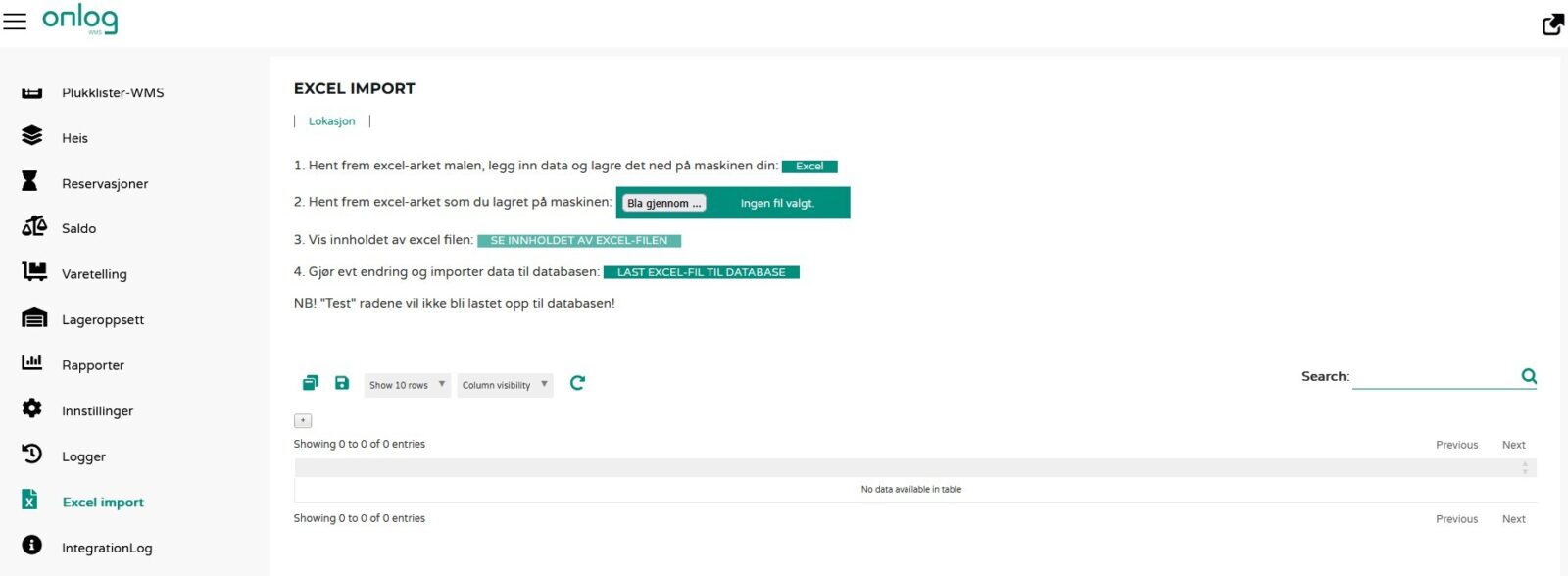 Lokasjoner excel Import