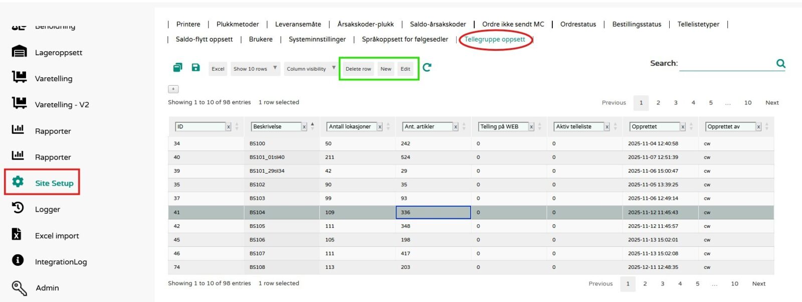 Telleliste V2 Oppsett