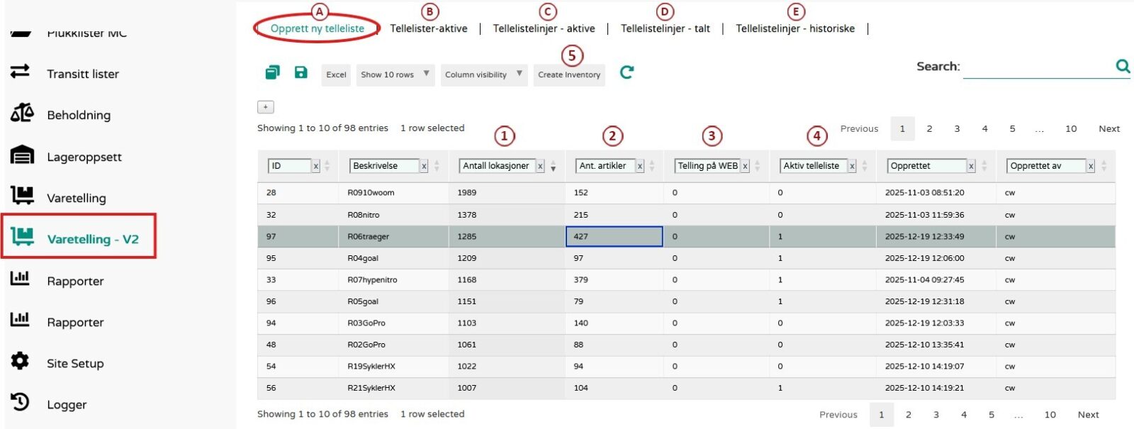 Telleliste V2 Oversikt Opprette